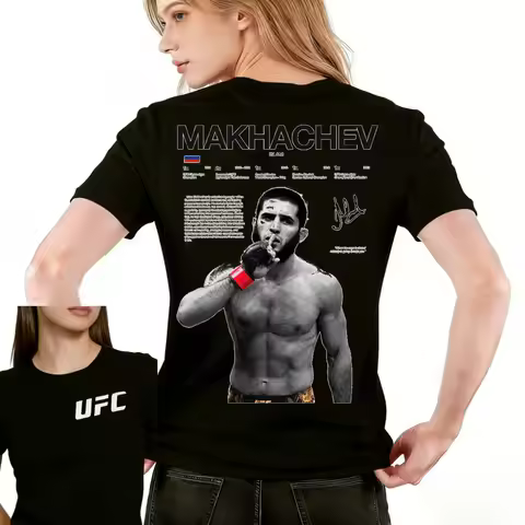 2026 Summer UFC Islam Makhachev Fighting Graphic T-shirt Women Sports Cotton Short Sleeve Loose Leis
