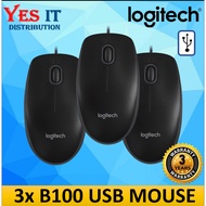 3 x Logitech B100 Optical USB Mouse Black