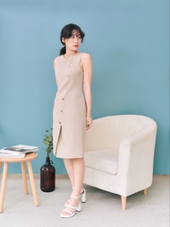 Cont.official Lyra Midi Dress เดรสยาว ป้ายเฉียง แต่งกระดุม