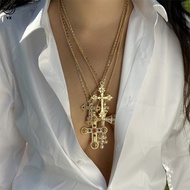 YX Statement Colorful Crystal Cross Necklace 4 Piece Set for Women Y2K Gothic Aesthetic Layered Chai