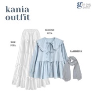 Teenage Hijab OOTD Set (Ribbon Blouse, Ribbon Skirt, Pashmina) One Set Outfit Coquette - GGO31