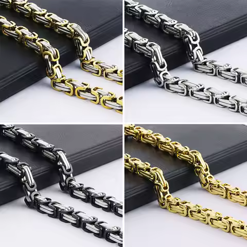 Cottvott Stainless Steel Byzantine Link Necklace For Men/Women 5mm/6mm/8mm Width 55cm/60cm/65cm/70cm