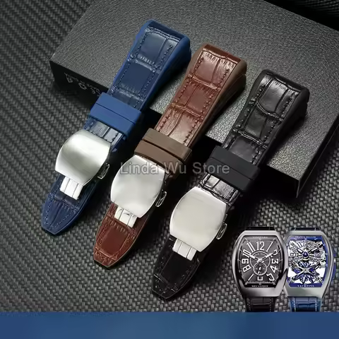 For FM Franck Muller V45 Special Genuine Leather Silicone Watch Strap 28mm Menwaterproof Durable Rep