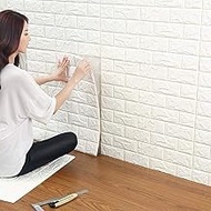 ZANIC 3D White Brick Wallpaper for Wall PE Foam Wall Stickers Self Adhesive DIY Wall Decor (70 x 77c