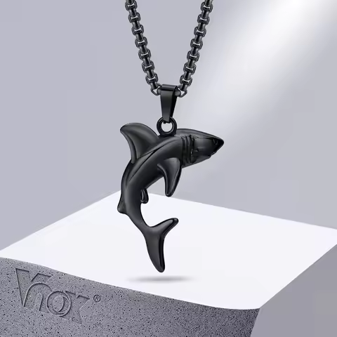 Vnox Stylish Shark Men Boys Necklaces,Rock Punk Animal Pendant Collar Jewelry with Stainless Steel B