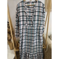 Maxi Dress Cotton Checkered Ruffles Baju Raya Muslimah Apparel Jubah Long Dress