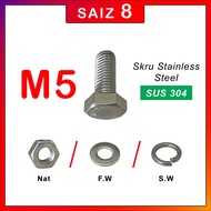 STAINLESS STEEL (M5) BOLT AND NUT/SCREW AND NUT/SKRU/BOLT/NUT STAINLESS STEEL