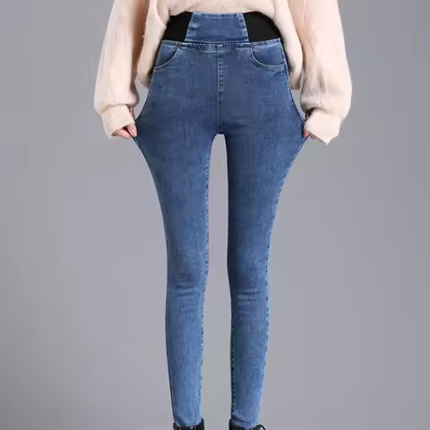 PTKPCC Elastic Waist Skinny Jeans Women Spring Slim Stretch Denim Pants Vintage Pencil Vaqueros Mom 