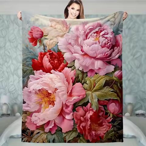 Vibrant Floral Glamour Throw Blanket - Soft, Stain-Resistant, and Comfortable All-Season Polyester K
