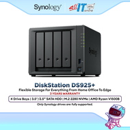 Synology DS925+ 4-Bay NAS DiskStation Server Storage RAID High Performance 2.5GbE for Business Backu