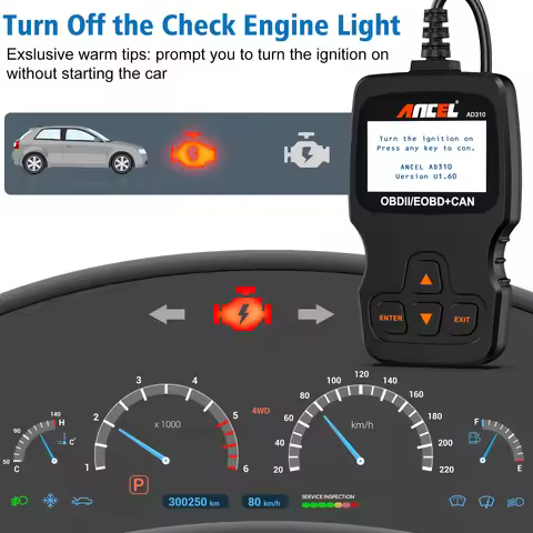 OBD2 Scanner Car Code Reader Check Engine Light Read Clear Error Codes Automotive Diagnostic Tool AN