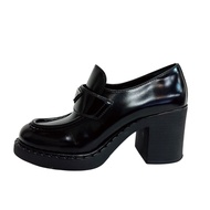 【二手】PRADA Prada 24.5 高跟樂福鞋，三角形Plate，黑色