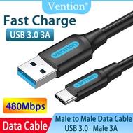 Vention USB Type C Cable 3A Fast Charging USB 3.0 Cable Male to C Male Data Cable Round Cable PVC Black For Samsung Galaxy S10 S9 Huawei P20 10 Pro Type-C Data Charging Cable