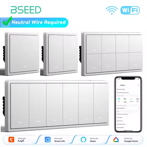 BSEED E Series WIFI Button Light Switch 1/2/3/4Gang 2Way Smart Click Button Switch Plastic Frame Tuy