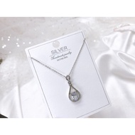 S925 Silver Plated Platinum "Zirconia Pendant Necklace Set"(Set Rantai Leher+Loket) 925銀鍍鉑鑲鋯吊墜項鏈組 PZY-008
