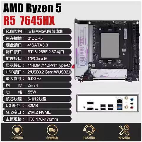 AMD AM5 Ryzen R5 7645HX onboard CPU kit FL1-ITX D5 WiFi 6-core/L3-32MB desktop computer motherboard 