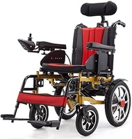 Lightweight for home use Wheelchair Lightweight Folding Power Compact Mobility Aid Wheel Chair Full Lying Electric Wheelchair with Headrest 180° Adjustable Lie Down