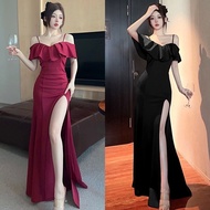Sexy one shoulder dress 2025 new slim fit side slit temperament long dress