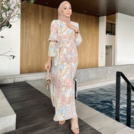 yeleedon Muslimah Moden Floral Ruffle Poet Sleeve Abaya Dress Jubah Maxi Baju Raya Abaya Jubah Dress Muslimah