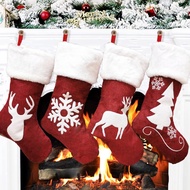 2023Christmas Stockings PCs Gift Bag Red Hemp Elk Embroidery Christmas Stockings Christmas Gift Christmas Hanging Decora