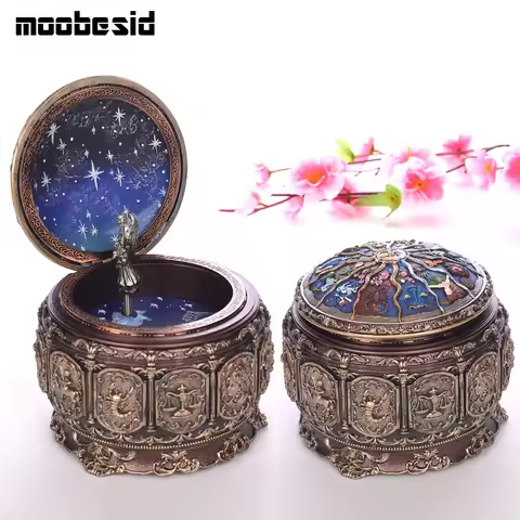 Bronze Zodiac 12 Signs Music Box Retro 12 Constellation Musical Boxes Sun God Gift Box for Girls Val
