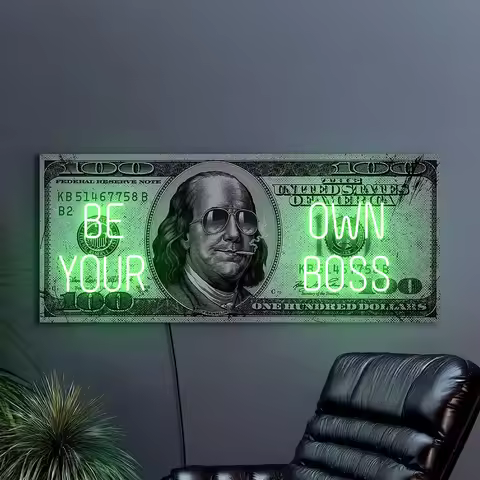 Money neon sign Be your own Boss neon sign Dollar neon sign Money pop art artwork Funny dollar decor