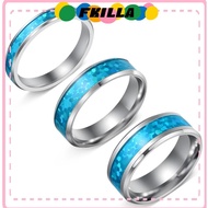 FKI 2PCS Stainless Steel Wedding Ring, Stainless Steel 8mm 6mm 4mm Width Blue Opal Inlay Ring, Fashi