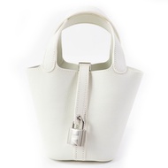 愛馬仕 Picotin Lock Micro Evercolor 手提包，白色，顏色五金，帶有 N 字印記和防塵袋，成色極佳。法國製造。