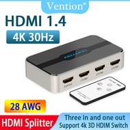 Vention HDMI Switcher 4K 60Hz 3 Input 1 Output HDMI 1.4 Switch Adapter 1080P Can use remote control,