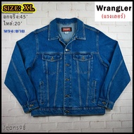 Wrangler®แท้ อกจริง 45 ไซส์ XL เสื้อยีนส์ เสื้อแจ็คเก็ตยีนส์ แรงเลอร์ ผู้ชาย สียีนส์เข้ม Made in BANGLADESH