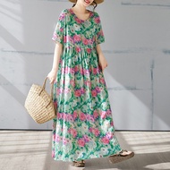 Oladivi L-7XL Plus Size Fashion Floral Printed Long Boho Dress Summer Bohemian Beach Wears 8056 C024