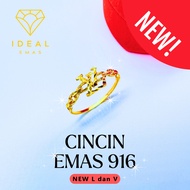 IDEAL NEW DESIGN L dan V Cincin Emas Tulen 916 Bajet Gold Ring 916 Budget Modern Simple Tulin