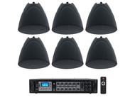 Rockville RCS180-6 Commercial Amp Bundle with (6) PEN-525T Black 5.25" 70V Hanging Pendant Speakers