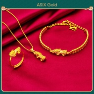 ASIXGOLD Lady's 916 Gold Lucky Pixiu Necklace Bracelet Ring Jewelry Set