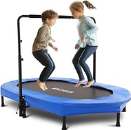 Kids Indoor Trampoline, ANCHEER 56" Foldable Mini Trampoline with 5 Level Adjustable Handle Bar DoubleTrampoline for Kid and Adults with Reinforced Stitching &amp; Non-Slip Rubber Feet, 220lbs Max Load