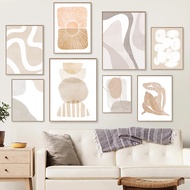 Earth Tone Abstract Geometry Canvas Painting Beige Gray Neutral Color Poster Wall Pictures Boho Wall Art Print Living Room Decor
