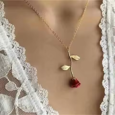 3D Rose Flower Necklace Custom Charm Necklace Ultimate Rose Flower Beauty and Beast Boho Jewelry Wom