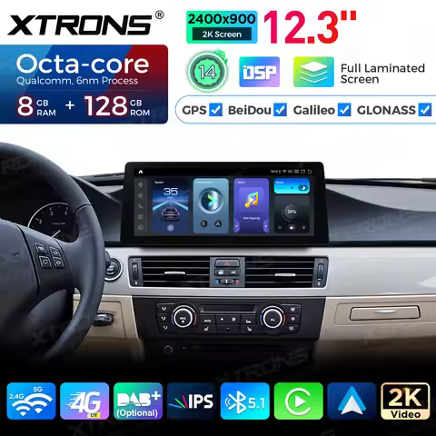 XTRONS 12.3" 8+128GB Android 14 2K Car Multimedia Player for BMW 3 Series E90 91 92 M3 Car Stereo wi