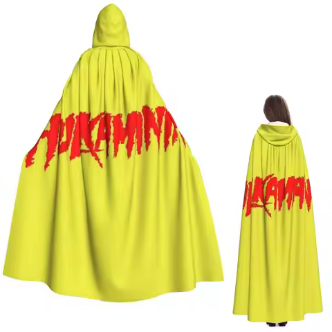 Hulk Hogan Hulkamania Long Hooded Cloak Witch Medieval Costume Cosplay Cape HalloweenCoat Adult Unis