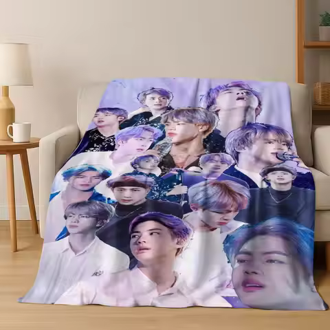 3D BTS Kpop JIMIN Kim Seok Jin Star Flannel Blanket Soft Warm Blanket for Bedroom Living Room Bed Tr