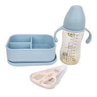 PUKU 藍色企鵝 飽飽午茶副食品入門禮盒 P11539-299 寬口PPSU練習奶瓶 + 陶瓷食物剪 + 分隔矽膠餐盒 + 學習湯叉組  靜藍色
