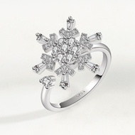 Anxiety Ring S925 Sterling Silver Rotatable Snowflake Ring Female Relieve Anxiety Open Ring Decompre