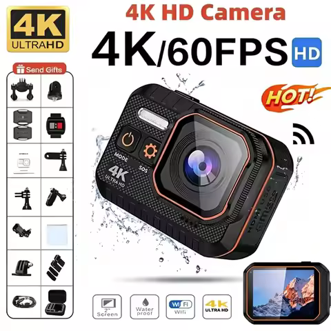 4K HD 60FPS Mini Camera Portable Wifi Outdoor Sports 170° Wide Angle Action Waterproof Camcorder LED