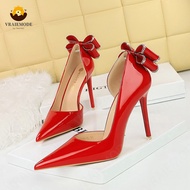 Elegant High Heels Enamel leather Woman Pumps with bow tie and crystal Stiletto High-Heeled Shoes fo