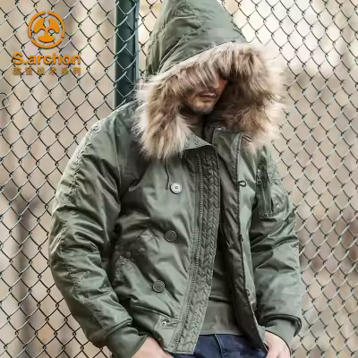 Mens Winter N2B puffer jacket men canada coat military fur hood warm trench camouflage tactical bomb