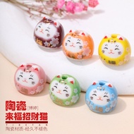 Ceramic Laifu Lucky Cat diy Handmade Cute Vertical Hole Lucky Cat Beaded Bracelet Mobile Phone Penda