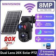 NINIVISION 4K 8MP Solar PTZ Camera - 20X Zoom, Dual Lens, PIR Tracking, 2-Way Audio