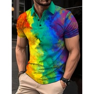 Men's Fashion Trend Tie Dye Button Polo Shirt Summer New Golf Casual Sports Shirt Fashion Series Top