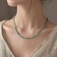 สร้อยคอหยก พลอยพม่าแท้ สีเขียวเข้มสวย (Green Jadeite) เกรดA ขนาด 6 มิล หยกแท้ จากประเทศพม่า  พร้อมใบ