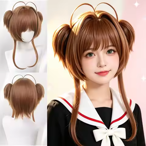 Synthetic Moka Girls' Wooden Honma Sakura COS Synthetic Wig Suitable for Girls' COS Role Playing Hal